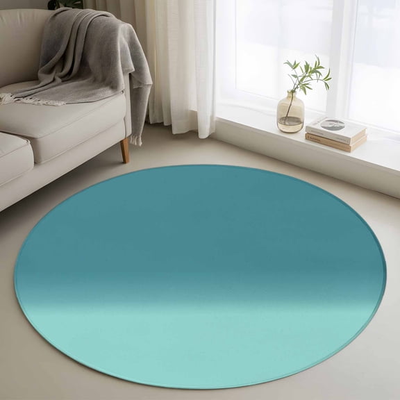 Round Area Rug 3ft Teal Turquoise Blue Circle Kitchen Mats Non-Slip Gradient Gradual Color Washable Round Carpet for Kitchen Living Room Bedroom Home Decor