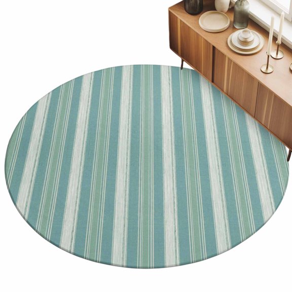 Round Area Rug 3ft Teal Vertical Stripes Floor Carpets Indoor Floor Area Mat Stain-Proof Mat Circle Rugs for Living Room Dining Room Kitchen Bedroom, Abstract Striped Lines Sofa Throw Carpet