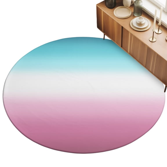 Round Area Rug 3ft Teal White Pink Floor Carpets Indoor Floor Area Mat Stain-Proof Mat Circle Rugs for Living Room Dining Room Kitchen Bedroom, Gradient Color Sofa Throw Carpet
