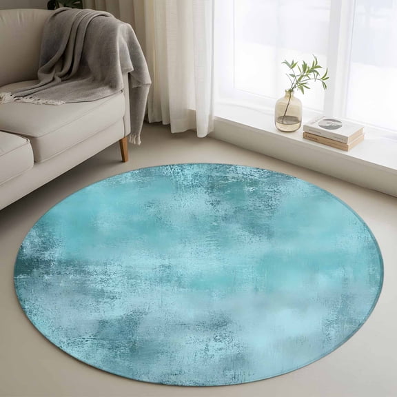 Round Area Rug 3ft Turquoise Circle Kitchen Mats Non-Slip Modern Abstract Art Washable Round Carpet for Kitchen Living Room Bedroom Home Decor