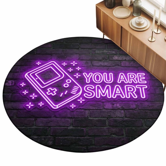 Round Area Rug 3ft Video Game Floor Carpets Indoor Floor Area Mat Stain-Proof Mat Circle Rugs for Living Room Dining Room Kitchen Bedroom, Purple Shiny Gaming Playing Gamer Sofa Throw Carpet
