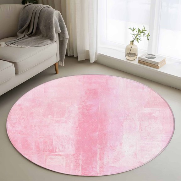 Round Area Rug 3ft,Vintage Gradient Pink Mottled Texture Washable Carpet Non-Slip Runner Accent Rugs Indoor Floor Mat for Bedroom Living Room Decor,Abstract Art