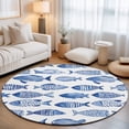 Round Area Rug - 3ft Watercolor Blue Coastal Fish Non Slip Washable ...