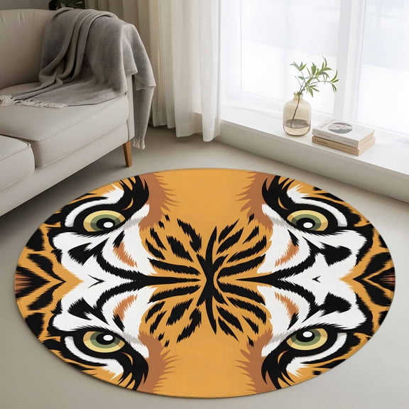 Round Area Rug 3ft, Watercolor Tigers Non-Shedding Washable Area Rug, Abstract Cartoon Style Animal Non Slip Low-Profile Circle Rugs for Living Room, Bedroom Dining Room