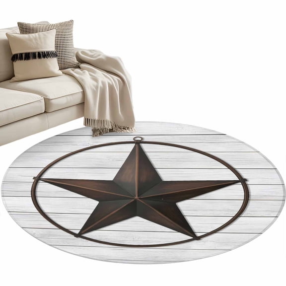 Round Area Rug 3ft Western Texas Star Barn Floor Carpets Indoor Floor Area Mat Stain-Proof Mat Circle Rugs for Living Room Dining Room Kitchen Bedroom, Rustic Wood Grain Sofa Throw Carpet