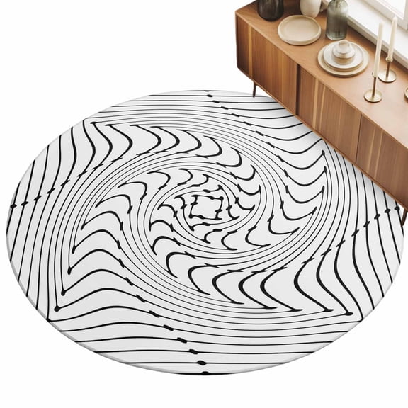 Round Area Rug 3ft White Inverse Vortex Floor Carpets Indoor Floor Area Mat Stain-Proof Mat Circle Rugs for Living Room Dining Room Kitchen Bedroom, Abstract Warped Waves Sofa Throw Carpet