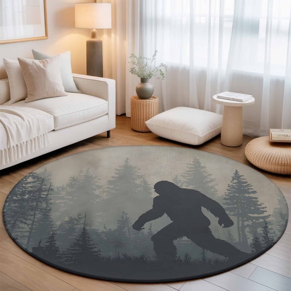 Round Area Rug - 3ft Wildman Gorilla Forest Silhouette Non Slip Washable Circle Carpet Soft Large Floor Rugs for Living Room Bedroom Nursery Office