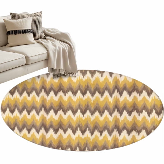 Round Area Rug 3ft Yellow Brown Boho Floor Carpets Indoor Floor Area Mat Stain-Proof Mat Circle Rugs for Living Room Dining Room Kitchen Bedroom, Bohemian Southwest Tribe Sofa Throw Carpet