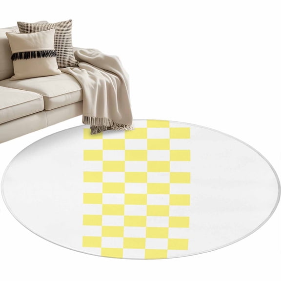 Round Area Rug 3ft Yellow Check Plaid Floor Carpets Indoor Floor Area Mat Stain-Proof Mat Circle Rugs for Living Room Dining Room Kitchen Bedroom, Buffalo Farmhouse Style Pattern Sofa Throw Carpet