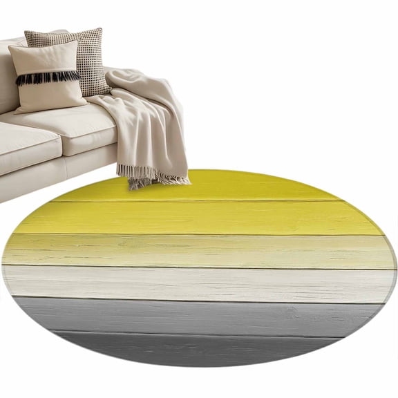 Round Area Rug 3ft Yellow Wood Grain Floor Carpets Indoor Floor Area Mat Stain-Proof Mat Circle Rugs for Living Room Dining Room Kitchen Bedroom, Grey Gradient Wooden Sofa Throw Carpet