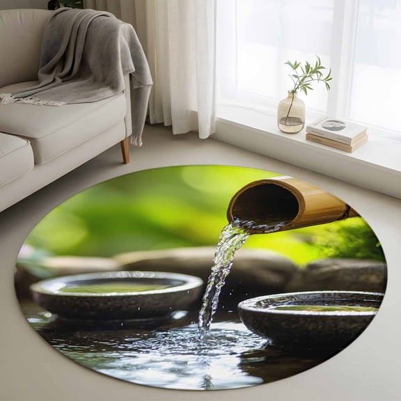Round Area Rug 3ft, Zen Meditation Lake Water Non-Slip Non-Shedding Floor Mat, Natural Landscape Washable Sturdy Carpet for Living Room Bedroom Home Decor