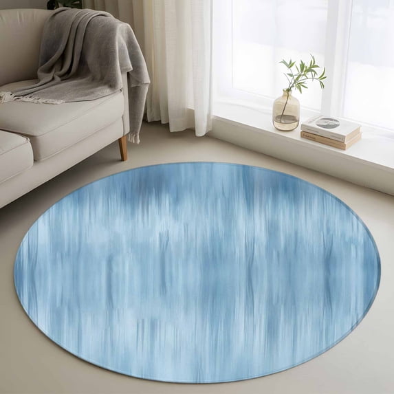 Round Area Rug 4 Ft, Blue Washable Non-Slip Circle Carpet for Living Room/Bedroom, Modern Abstract Art Ombre Striped Low-Profile Crawling Mats Collection Rugs for Indoor