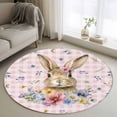 thumbnail image 1 of Round Area Rug 4 Ft, Bunny Easter Washable Non-Slip Circle Carpet for Living Room/Bedroom, Pink Plaid Spring Floral Pastoral Low-Profile Crawling Mats Collection Rugs for Indoor, 1 of 7