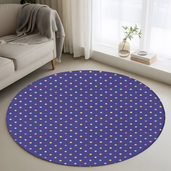 Round Area Rug 4 Ft, Color Polka Dot Washable Non-Slip Circle Carpet for Living Room/Bedroom, Modern Simple Geometric Blue Low-Profile Crawling Mats Collection Rugs for Indoor