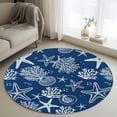 thumbnail image 1 of Round Area Rug 4 Ft, Navy Blue Coastal Washable Non-Slip Circle Carpet for Living Room/Bedroom, Nautical Beach Starfish Coral Summer Low-Profile Crawling Mats Collection Rugs for Indoor, 1 of 8