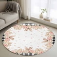 thumbnail image 1 of Round Area Rug 4 Ft, Pink Easter Washable Non-Slip Circle Carpet for Living Room/Bedroom, Spring Floral Farmhouse Eggs Black Plaid Low-Profile Crawling Mats Collection Rugs for Indoor, 1 of 7