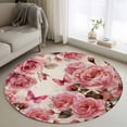 thumbnail image 1 of Round Area Rug 4 Ft, Pink Roses Washable Non-Slip Circle Carpet for Living Room/Bedroom, Spring Floral Elegant Pastoral Butterfly Retro Low-Profile Crawling Mats Collection Rugs for Indoor, 1 of 8