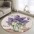 thumbnail image 1 of Round Area Rug 4 Ft, Purple Lavender Washable Non-Slip Circle Carpet for Living Room/Bedroom, Spring Floral Daisy Butterfly Leaves Beige Low-Profile Crawling Mats Collection Rugs for Indoor, 1 of 7