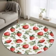 thumbnail image 1 of Round Area Rug 4 Ft, Red Strawberry Washable Non-Slip Circle Carpet for Living Room/Bedroom, Summer Fruits Farmhouse Leaves Floral Rustic Low-Profile Crawling Mats Collection Rugs for Indoor, 1 of 8