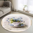 thumbnail image 1 of Round Area Rug 4 Ft, Spring Blue Flowers Washable Non-Slip Circle Carpet for Living Room/Bedroom, Retro Tea Cup Phrases Country Low-Profile Crawling Mats Collection Rugs for Indoor, 1 of 8