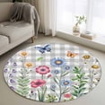 thumbnail image 1 of Round Area Rug 4 Ft, Spring Floral Washable Non-Slip Circle Carpet for Living Room/Bedroom, Grey Plaid Pink Blue Flowers Butterfly Low-Profile Crawling Mats Collection Rugs for Indoor, 1 of 7