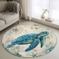 thumbnail image 1 of Round Area Rug 4 Ft, Teal Sea Turtle Coastal Washable Non-Slip Circle Carpet for Living Room/Bedroom, Vintage Summer Beach Nautical Low-Profile Crawling Mats Collection Rugs for Indoor, 1 of 8
