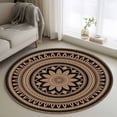 thumbnail image 1 of Round Area Rug 4ft, Abstract Brown Flowers Non-Shedding Washable Area Rug, Retro Mantoro Floral Art Non Slip Low-Profile Circle Rugs for Living Room, Bedroom Dining Room, 1 of 9