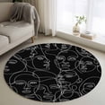thumbnail image 1 of Round Area Rug 4ft, Abstract Character Face Modern Line Arts Non-Shedding Washable Area Rug, Black White Non Slip Low-Profile Circle Rugs for Living Room, Bedroom Dining Room, 1 of 9