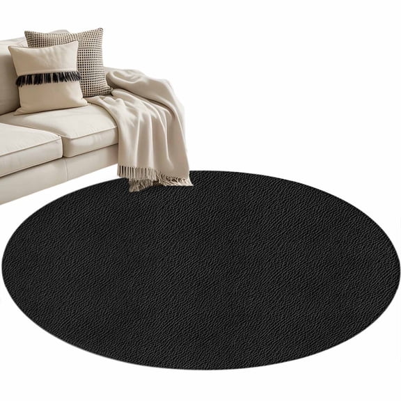 Round Area Rug 4ft Black Leather Texture Floor Carpets Indoor Floor Area Mat Stain-Proof Mat Circle Rugs for Living Room Dining Room Kitchen Bedroom, Solid Color Sofa Throw Carpet