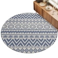 thumbnail image 1 of Round Area Rug 4ft Blue Boho Diamonds Floor Carpets Indoor Floor Area Mat Stain-Proof Mat Circle Rugs for Living Room Dining Room Kitchen Bedroom, Bohemian Tribal Zigzags Circles Sofa Throw Carpet, 1 of 9