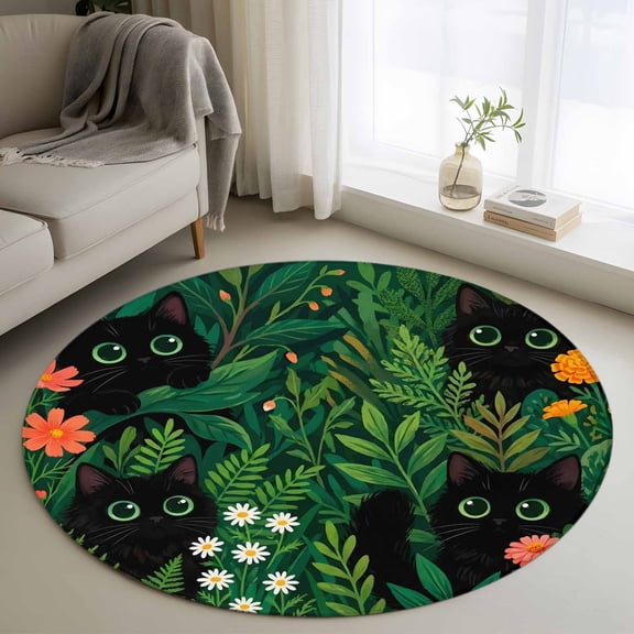 Soft Cat Rug Japanese Floral Area Rugs, Black Gold Artistic Flower Carpet, Oriental ...
