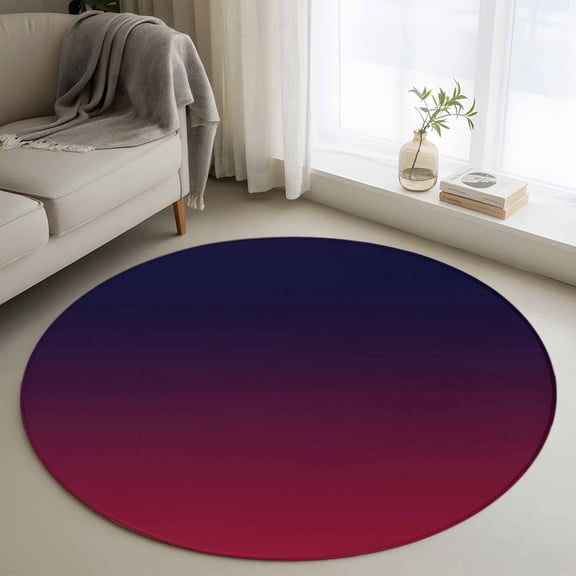 Round Area Rug 4ft, Burgundy Red Gradient Ombre Non-Slip Non-Shedding Floor Mat, Dark Maroon Shadow Washable Sturdy Carpet for Living Room Bedroom Home Decor