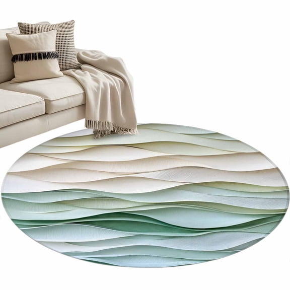 Round Area Rug 4ft, Classical Abstract Waves Texture Non-Slip Non-Shedding Floor Mat, Watercolor Wavy Seamless Washable Sturdy Carpet for Living Room Bedroom Home Decor