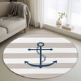 thumbnail image 1 of Round Area Rug 4ft, Coastal Blue Anchor Art Non-Shedding Washable Area Rug, Vintage Gray Stripe Non Slip Low-Profile Circle Rugs for Living Room, Bedroom Dining Room, 1 of 9