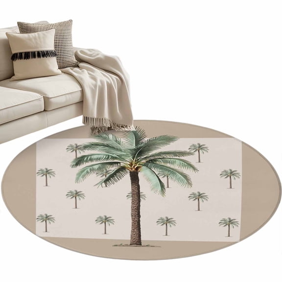 Round Area Rug 4ft Coconut Palm Trees Floor Carpets Indoor Floor Area Mat Stain-Proof Mat Circle Rugs for Living Room Dining Room Kitchen Bedroom, Summer Tropical Plants Sofa Throw Carpet