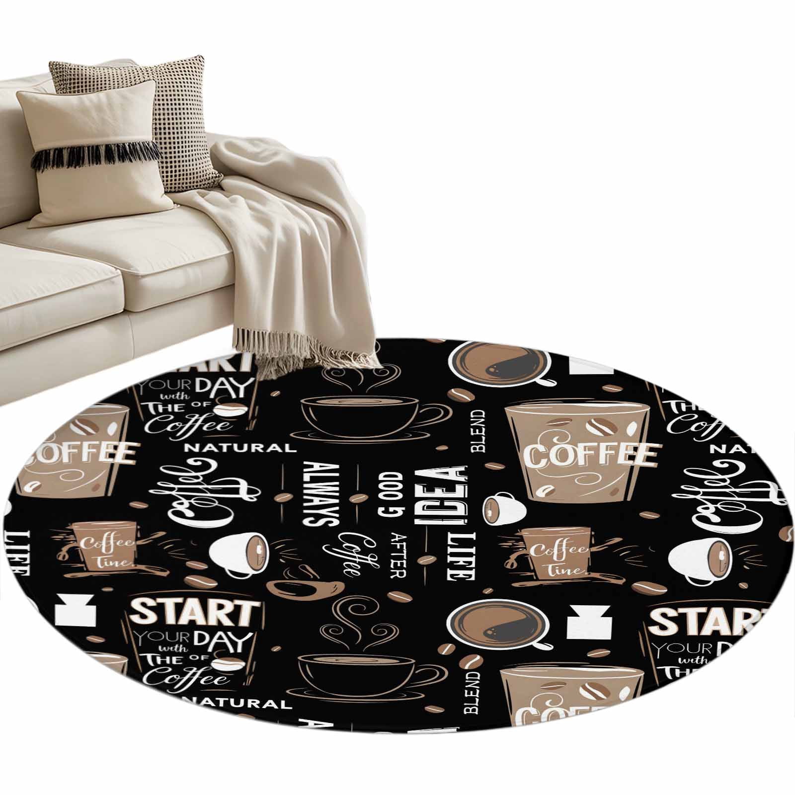 Round Area Rug 4ft Coffee Cup Floor Carpets Indoor Floor Area Mat Stain ...