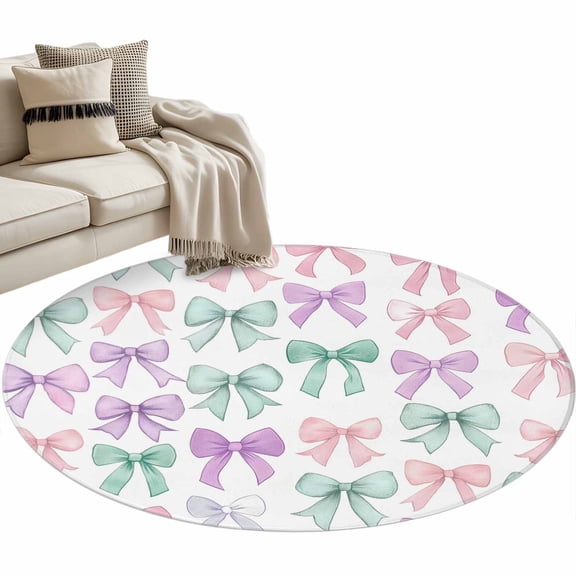 Round Area Rug 4ft Colorful Bow Tie Floor Carpets Indoor Floor Area Mat Stain-Proof Mat Circle Rugs for Living Room Dining Room Kitchen Bedroom, Cute Sofa Throw Carpet