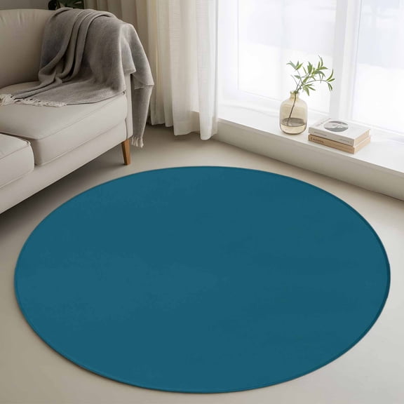 Round Area Rug 4ft,Dark Teal Washable Carpet Non-Slip Runner Accent Rugs Indoor Floor Mat for Bedroom Living Room Decor,Solid Green Color