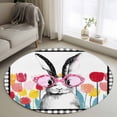 thumbnail image 1 of Round Area Rug 4ft, Easter Bunny Tulip Black Palid Non-Shedding Washable Area Rug, Rabbit Funny Red Glasses Non Slip Low-Profile Circle Rugs for Living Room, Bedroom Dining Room, 1 of 9