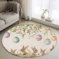 thumbnail image 1 of Round Area Rug 4ft, Easter Egg Rabbit Flower on Linen Non-Shedding Washable Area Rug, Spring Wildflower Leaves Non Slip Low-Profile Circle Rugs for Living Room, Bedroom Dining Room, 1 of 9