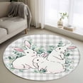 thumbnail image 1 of Round Area Rug 4ft, Easter Farm Rabbit Sketch Non-Shedding Washable Area Rug, Eucalyptus Leaves Gray Checker Non Slip Low-Profile Circle Rugs for Living Room, Bedroom Dining Room, 1 of 9