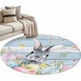 thumbnail image 1 of Round Area Rug 4ft, Easter Rabbit Farm Blue Plank Non-Slip Non-Shedding Floor Mat, Easter Egg Colorful Floral Washable Sturdy Carpet for Living Room Bedroom Home Decor, 1 of 9