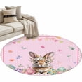 thumbnail image 1 of Round Area Rug 4ft, Easter Rabbit Spring Flower Eggs Non-Slip Non-Shedding Floor Mat, Pink Buffalo and Polka Dot Washable Sturdy Carpet for Living Room Bedroom Home Decor, 1 of 9