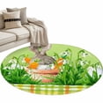 thumbnail image 1 of Round Area Rug 4ft, Easter Rabbits Wearing Potash Non-Slip Non-Shedding Floor Mat, Turquoise Flowers Washable Sturdy Carpet for Living Room Bedroom Home Decor, 1 of 9