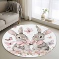 thumbnail image 1 of Round Area Rug 4ft, Easter Watercolor Rabbit with Bow Non-Shedding Washable Area Rug, Spring Pink Flower Butterfly Non Slip Low-Profile Circle Rugs for Living Room, Bedroom Dining Room, 1 of 9