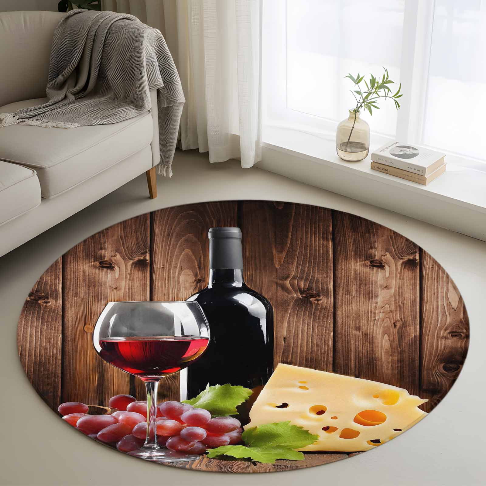 Round Area Rug 4ft,Farm Red Wine Grape Vintage Wood Board Washable ...