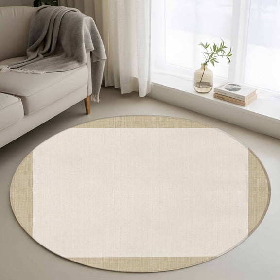 Round Area Rug 4ft,Farmhouse Vintage Pastoral Style Burlap Texture Washable Carpet Non-Slip Runner Accent Rugs Indoor Floor Mat for Bedroom Living Room Decor,Retro Linen