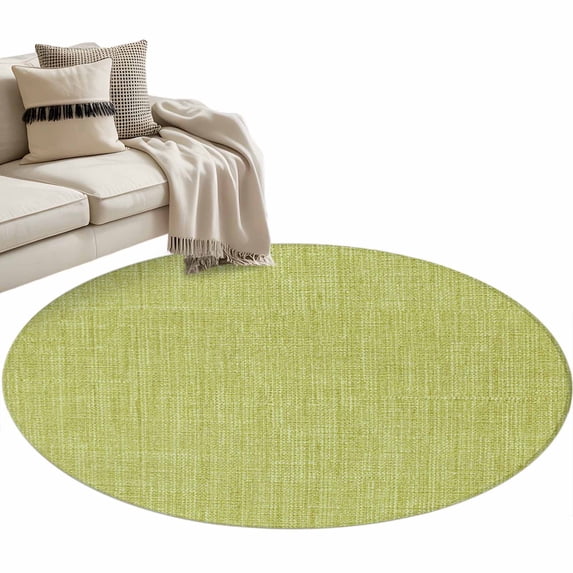 Round Area Rug 4ft Fruit Green Linen Floor Carpets Indoor Floor Area Mat Stain-Proof Mat Circle Rugs for Living Room Dining Room Kitchen Bedroom, Farmhouse Pure Color Sofa Throw Carpet