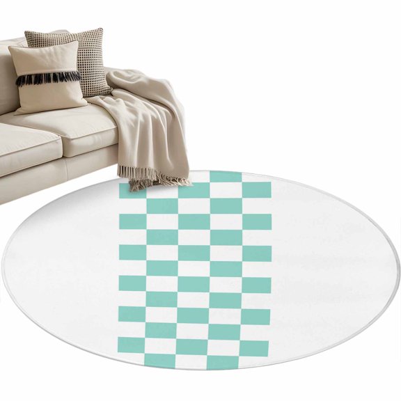 Round Area Rug 4ft Green Check Plaid Floor Carpets Indoor Floor Area Mat Stain-Proof Mat Circle Rugs for Living Room Dining Room Kitchen Bedroom, Buffalo Farmhouse Style Pattern Sofa Throw Carpet