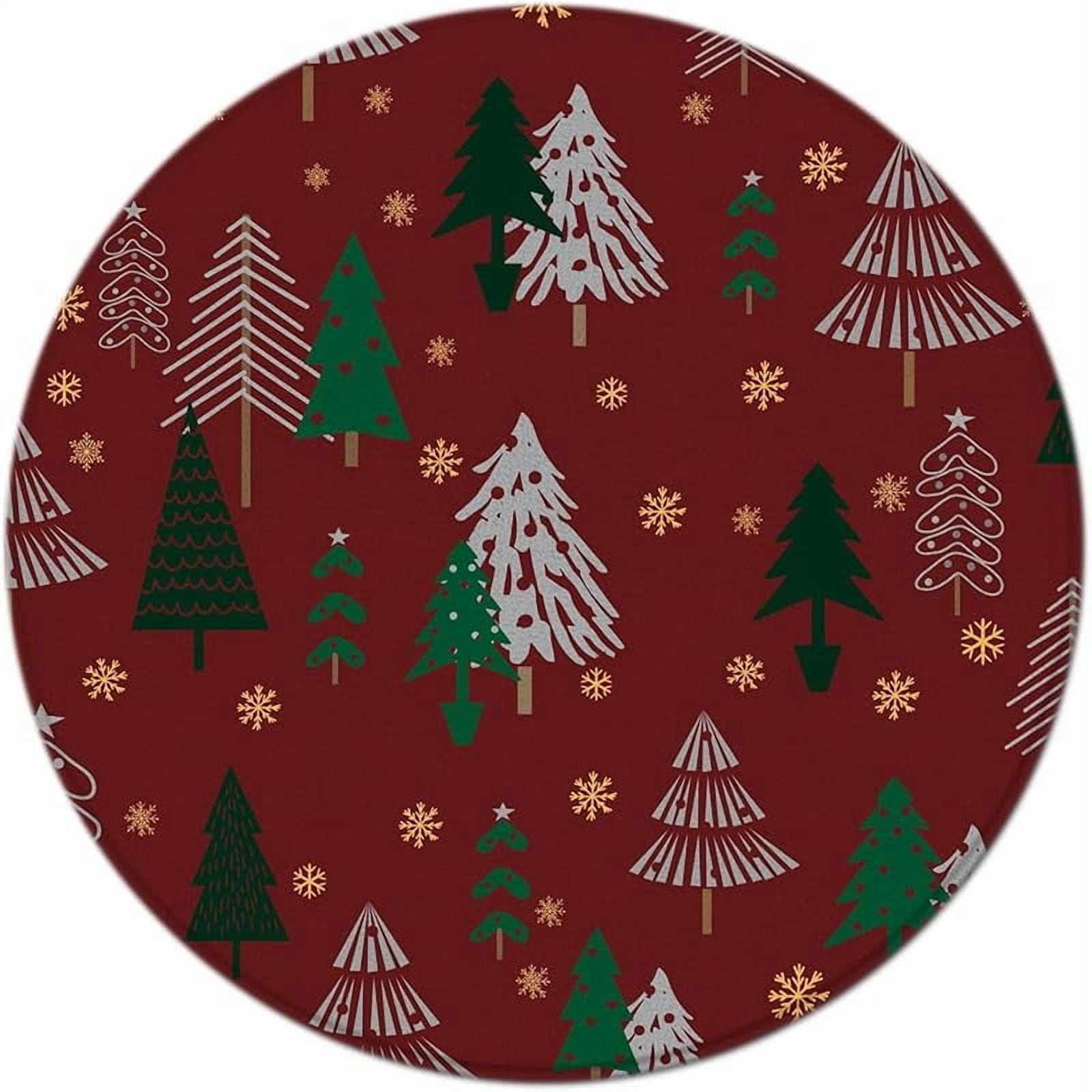 Xmas Tree Rug Round Area Rug 4ft Green Merry Christmas Tree Xmas Snowflake,Red ...